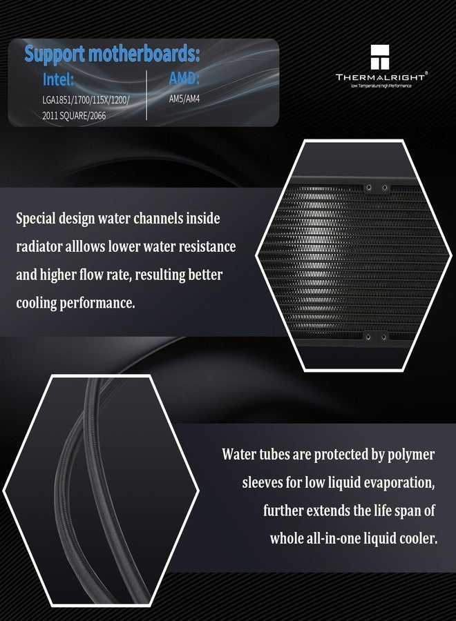 ثيرمالرايت مبرد المعالج Thermalright FW360 أسود بإضاءة ARGB، نظام تبريد مائي بمواصفات PC 360، شاشة IPS LCD بدقة 320x240، متوافق مع معالجات AM5 و Intel LGA1700/1851، يأتي مبرد المعالج مع شاشة LCD مقاس 2.4 بوصة - Image 3